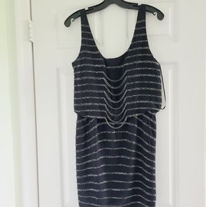 INC International Concepts black silk party dress with silver beading